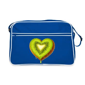 Saftige Kiwi in Herzform Illustration  - Retro Tasche - Blau/Weiß - Vorne