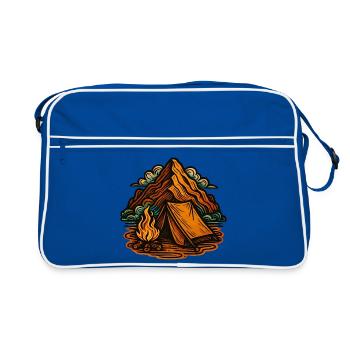 Feuer, Zelt und Berglandschaft - Retro Tasche - Blau/Weiß - Vorne
