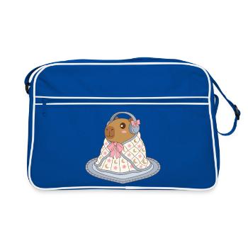 Cute Capybara Earmuffs Blanket - Cozy Apparel - Retro Bag - blue/white - Front