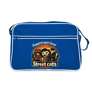 Unterstütze lokale Straßenkatzen - Retro Tasche - Blau/Weiß - Vorne