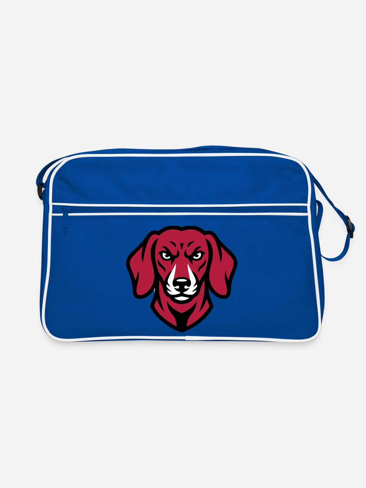 Dachshund Mascot Logo - Retro Bag - blue/white - Front
