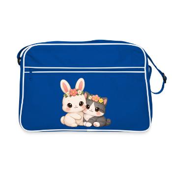 Rabbit with cat - Retro Bag - blue/white - Front
