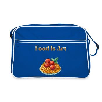 La nourriture est de l’art ... Spaghettis aux boulettes de viande - Sac Retro - bleu/blanc - Devant