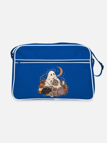 Cozy Ghost Knitting Autumn Night - Retro Tasche - Blau/Weiß
