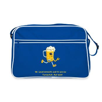 Laufendes Bierkrug Design 40. Geburtstag Cartoon - Retro Tasche - Blau/Weiß - Vorne