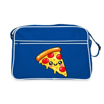 Kawaii Pizza Slice Cartoon - Retro Tasche - Blau/Weiß - Vorne