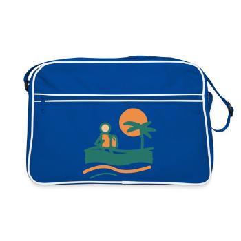Backpacker am Palmenstrand - Retro Tasche - Blau/Weiß - Vorne