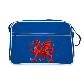 Walisischer Roter Drache - Retro Tasche - Blau/Weiß - Vorne
