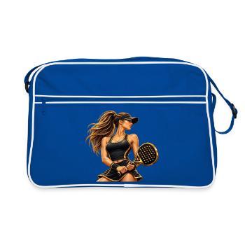 Goldene Padel / Tennisspielerin im Schwung - Retro Tasche - Blau/Weiß - Vorne