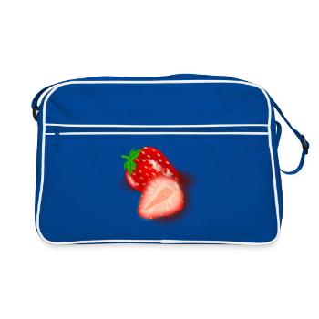 Erdbeer-Schnittbild Illustration - Retro Tasche - Blau/Weiß - Vorne