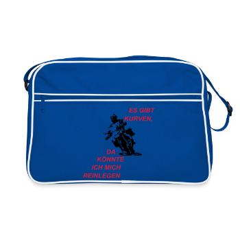 Es gibt Kurven - Retro Tasche - Blau/Weiß - Vorne