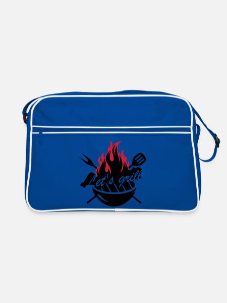 A grill with barbecue utensils - Retro Bag - blue/white - Front