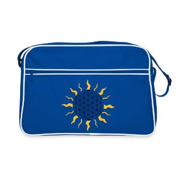 The flower of life with sun, sunbeams - Retro Bag - blue/white - Front