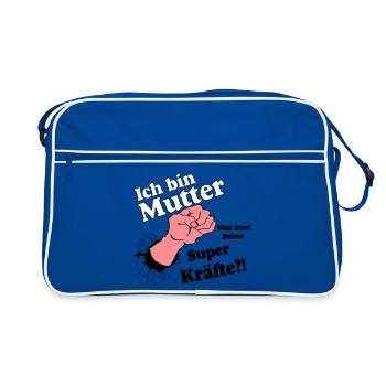Mutter,Mama,Muttertag, Mutter , super Kräfte(25) - Retro Tasche - Blau/Weiß - Vorne