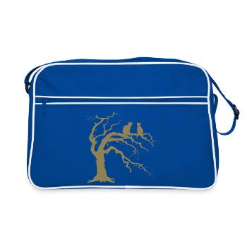 Arbre mort avec 2 silhouettes de chats - Sac Retro - bleu/blanc - Devant