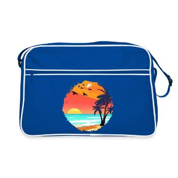 Summer Sunset Beach Watercolor - Retro Bag - blue/white - Front