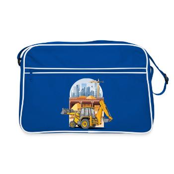 Backhoe Loader, Tractor Loader on Construction Site - Retro Bag - blue/white - Front