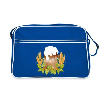 Chope à bière rustique aspect bois avec houblon et malt - Sac Retro - bleu/blanc - Devant