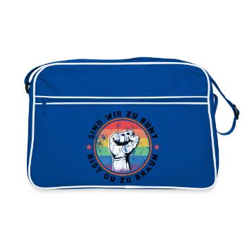 SIND WIR ZU BUNT - BIST DU ZU BRAUN - GEGEN RECHTS - Retro Tasche - Blau/Weiß - Vorne