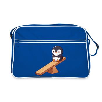 Cute Penguin Cartoon Friends Friendship - Retro Bag - blue/white - Front