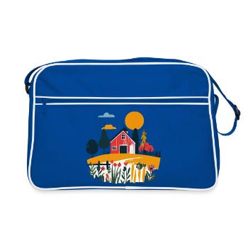Rote Scheune im Sommerfeld Bauernhof Motiv - Retro Tasche - Blau/Weiß - Vorne