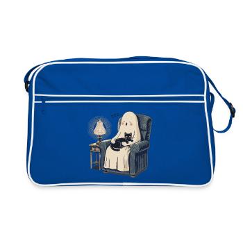 Void Cat Sleeping Ghost - Cozy Spooky Black Cat - Retro Bag - blue/white - Front