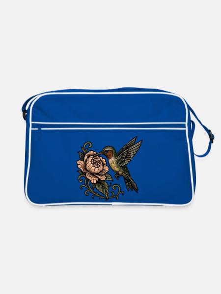 Colibri avec un tatouage vintage rose - Sac Retro - bleu/blanc