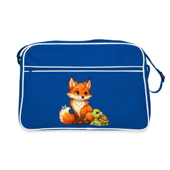 Fox and a cute turtle - Retro Bag - blue/white - Front