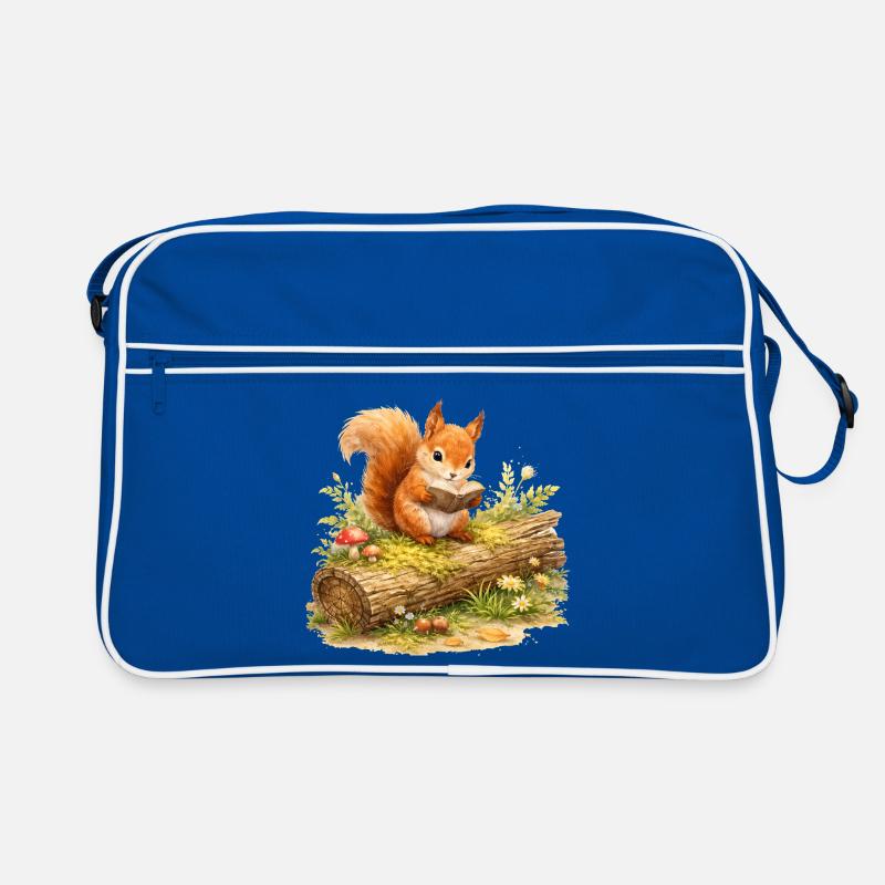 Eichhörnchen liest Buch Illustration  Retro Tasche