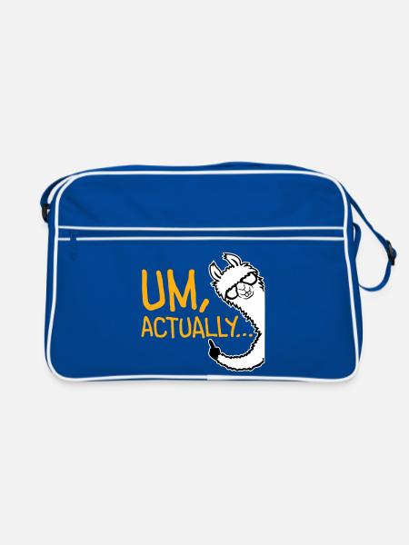 Lama Alpaka Um Actually Lustig Nerd Klugscheißer - Retro Tasche - Blau/Weiß - Vorne