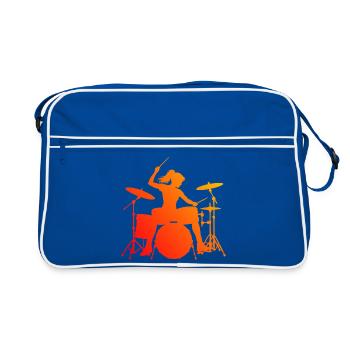 Geschenkidee für die Schlagzeugerin mit Percussion - Retro Tasche - Blau/Weiß - Vorne