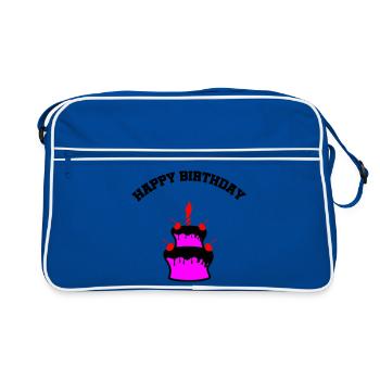 Pink Cake with Cherries and Candle - Retro Bag - blue/white - Front