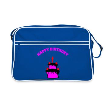 Autocollant de gâteau d’anniversaire au néon - Sac Retro - bleu/blanc - Devant