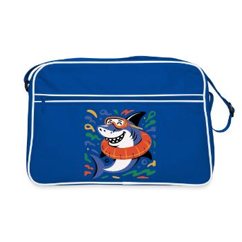 Lustiger Hai mit Schwimmring und Taucherbrille - Retro Tasche - Blau/Weiß - Vorne