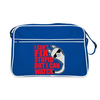I Can't Fix Stupid But I Can Watch Sarkasmus Lama - Retro Tasche - Blau/Weiß - Vorne
