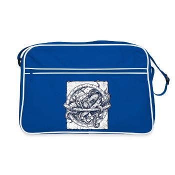 Nautischer Kraken Globus - Retro Tasche - Blau/Weiß - Vorne