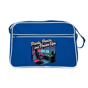 Pixels, Peace & Power-Ups – Gaming-Setup - Retro Tasche - Blau/Weiß - Vorne