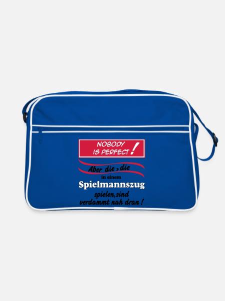 Fanfahrenzug, Spielmannszug,Nobody is perfect(25) - Retro Tasche - Blau/Weiß - Vorne
