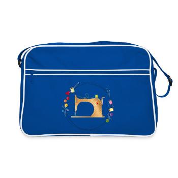 nostalgisch bunte Nähmaschine mit Nähzubehör - Retro Tasche - Blau/Weiß - Vorne