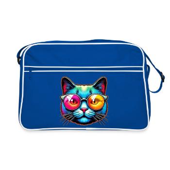 Chat avec des lunettes de soleil - Sac Retro - bleu/blanc - Devant
