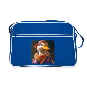 Anthropomorphic duck with colorful scarf - Retro Bag - blue/white - Front