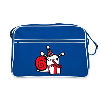 escargot anniversaire fête cadeaux chapeau mignon - Sac Retro - bleu/blanc - Devant