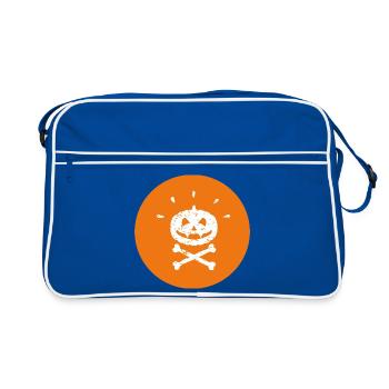 Jolly Roger Halloween Vampir Kürbis Weiß Orange - Retro Tasche - Blau/Weiß - Vorne