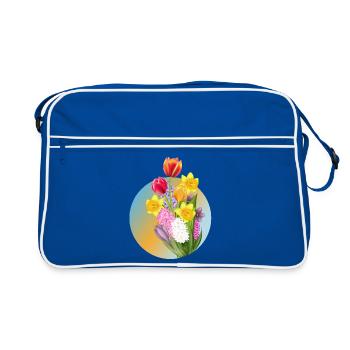 Spring bouquet with tulips, daffodils & hyacinths - Retro Bag - blue/white - Front
