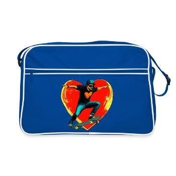 Skateboarder Liebe / Skater Herz - Retro Tasche - Blau/Weiß - Vorne