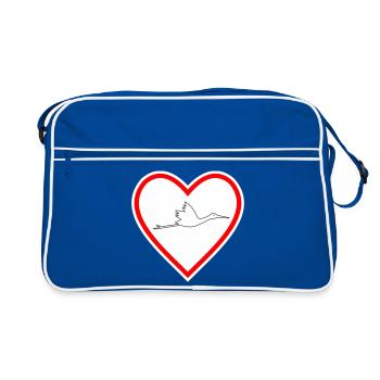 Herz Klapperstorch - Retro Tasche - Blau/Weiß - Vorne