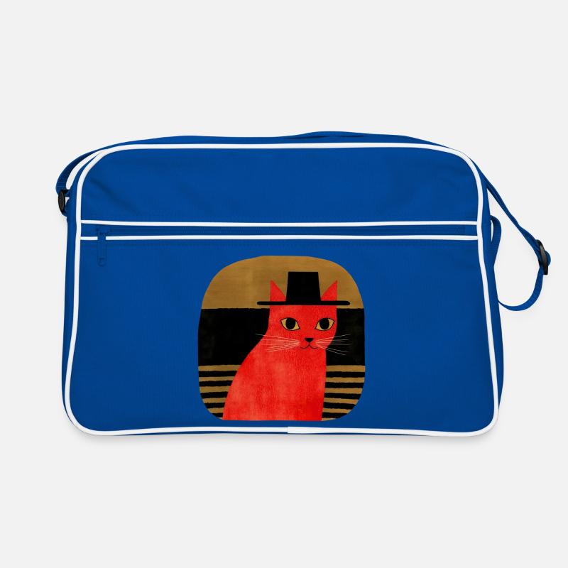 Rote Katze mit Hut Retro Art - Retro Tasche - Blau/Weiß