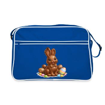 Schokoladenhase mit Ostereiern - Retro Tasche - Blau/Weiß - Vorne