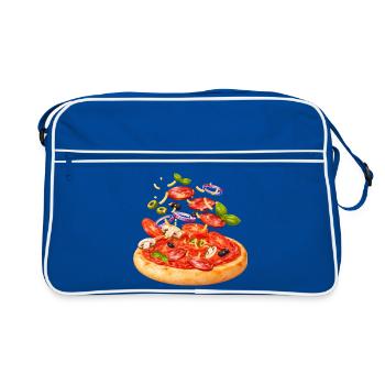 Pizza avec salami et légumes illustration - Sac Retro - bleu/blanc - Devant
