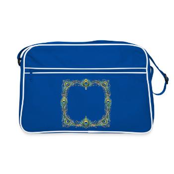 Peacock Feather Frame Ornament Boho Design - Retro Bag - blue/white - Front